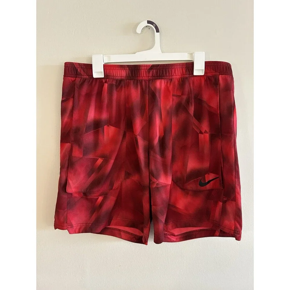 Nike Dri-FIT Basketball Shorts Red Geometric Mens Size XL